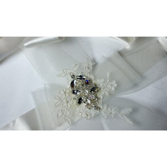 White Satin Rhinestone Lace Bridal Belt Prom Dress Gown Party Formal Belt Sash - Picture 3 of 4